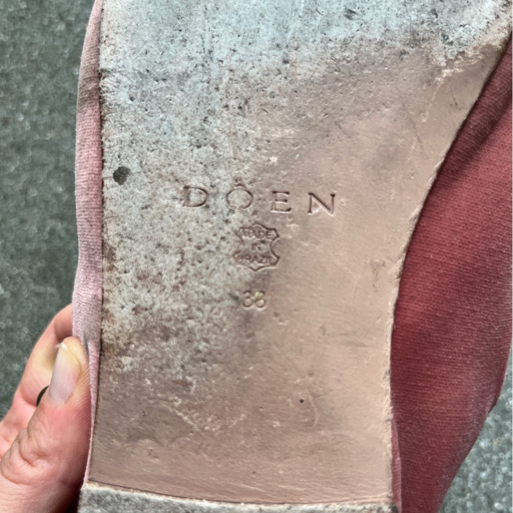 DOEN Pink Velvet Mary Jane Slippers Ballet Flats - Picture 7 of 12
